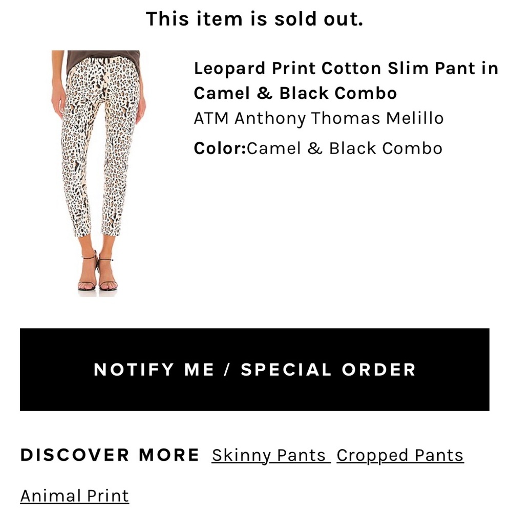 ATM leopard print cotton slim pant in camel and black